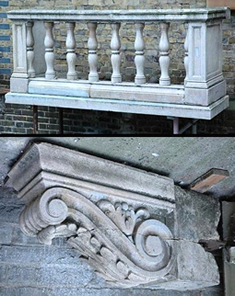 Antique balustrades and corbels in an old balcony